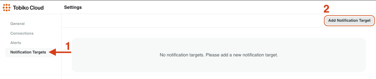 Image highlighting location of the Add Notification Target button