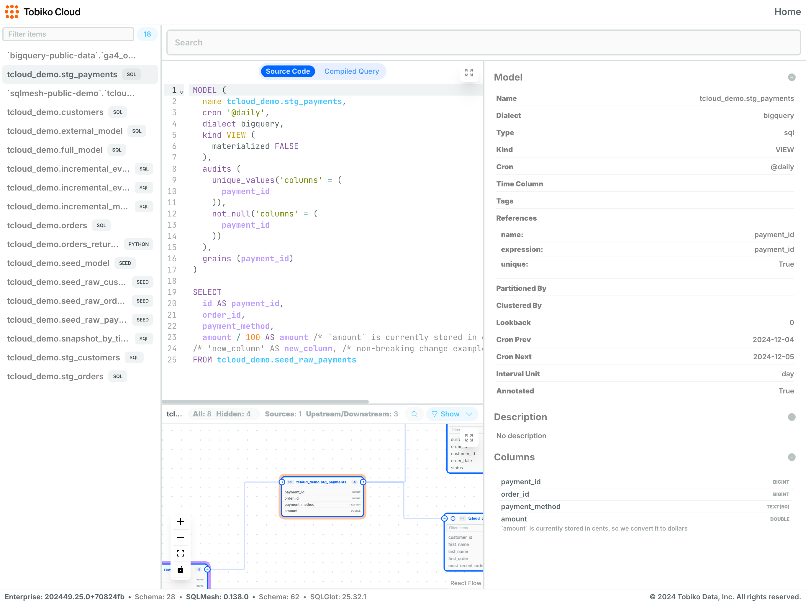 Tobiko Cloud's hosted Data Catalog